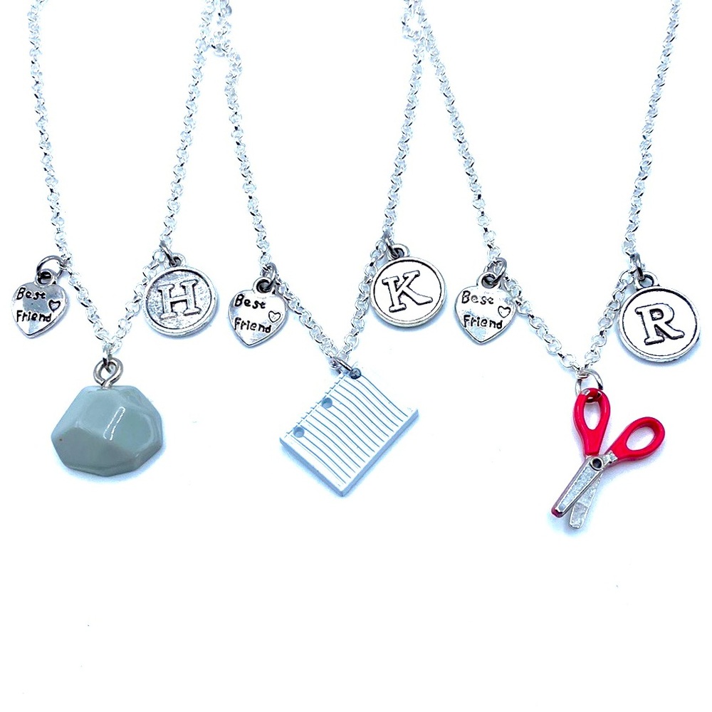 Best Friend Necklace Set Of 3 Rock Paper Scissors